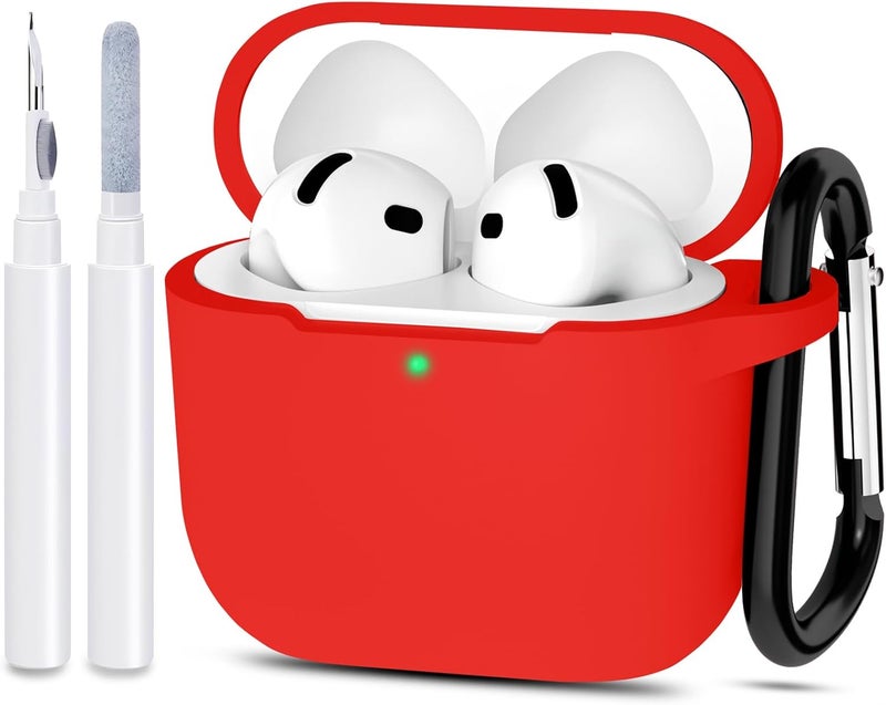 ATUAT غطاء متوافق مع AirPods 4، ملحقات جلد سيليكون واقية مع سلسلة مفاتيح للنساء والرجال لغطاء Apple AirPods الجيل الرابع (2024)، LED أمامي مرئي، أحمر - Image 1
